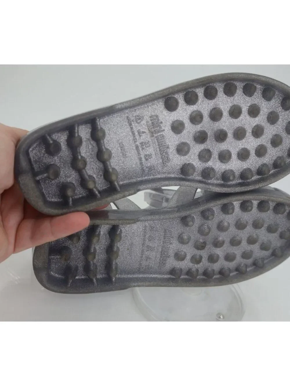 Mini Melissa Possession Glitter Girls Size 4 Silver Jelly Cage Sandal Buckle